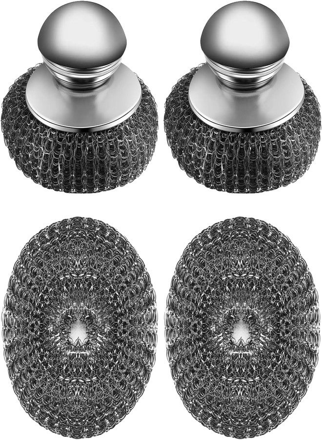 Omeyo Steel Wool Scrubber Set, 2 Handles and 4 Steel Wool Pads, Rust Resistant Scrubbing Brushes for Kitchen Dishes, Stoves, Cookware - Image 1