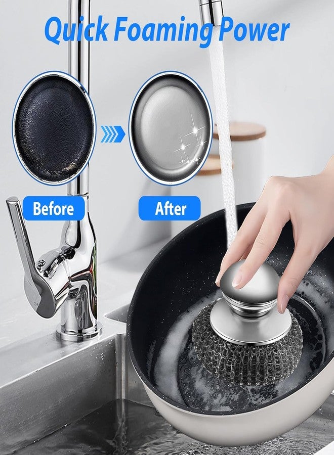 Omeyo Steel Wool Scrubber Set, 2 Handles and 4 Steel Wool Pads, Rust Resistant Scrubbing Brushes for Kitchen Dishes, Stoves, Cookware - Image 2