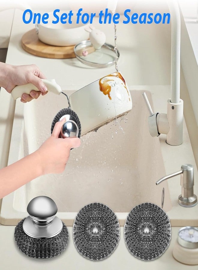 Omeyo Steel Wool Scrubber Set, 2 Handles and 4 Steel Wool Pads, Rust Resistant Scrubbing Brushes for Kitchen Dishes, Stoves, Cookware - Image 3