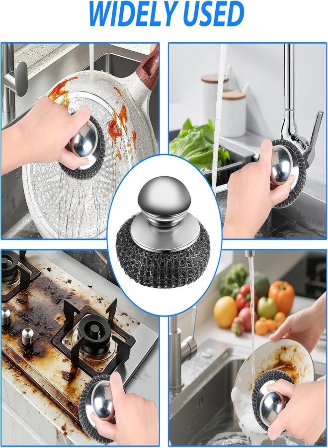 Omeyo Steel Wool Scrubber Set, 2 Handles and 4 Steel Wool Pads, Rust Resistant Scrubbing Brushes for Kitchen Dishes, Stoves, Cookware - Image 4