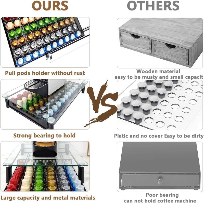 SIMPDIY Coffee Pod Holder Drawer, Coffee Capsule Storage 60 Capacity Pods Capsules Organizer with Sliding Baskets K Cup Coffee Pod Stand Tray for Countertop Home Kitchen Counter Office - Image 3