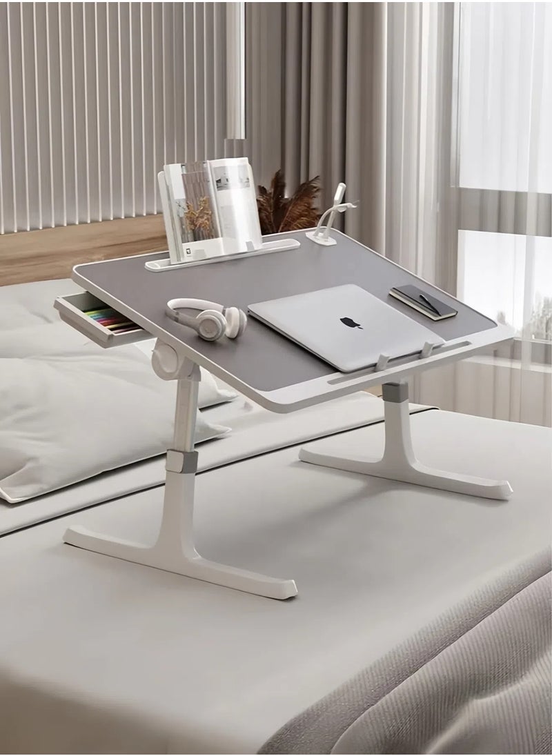 YELIN Folding Laptop Table Foldable Adjustable Height, Adjustable Angle Laptop Table Home Desk and Study Table 60 x 40 cm Grey White  - Image 2