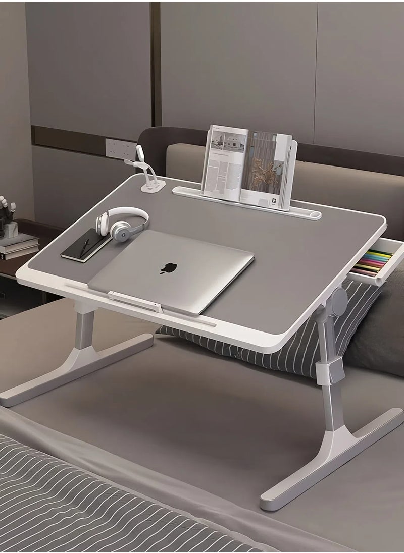 Folding Laptop Table Foldable Adjustable Height, Adjustable Angle Laptop Table Home Desk and Study Table 60 x 40 cm Grey White