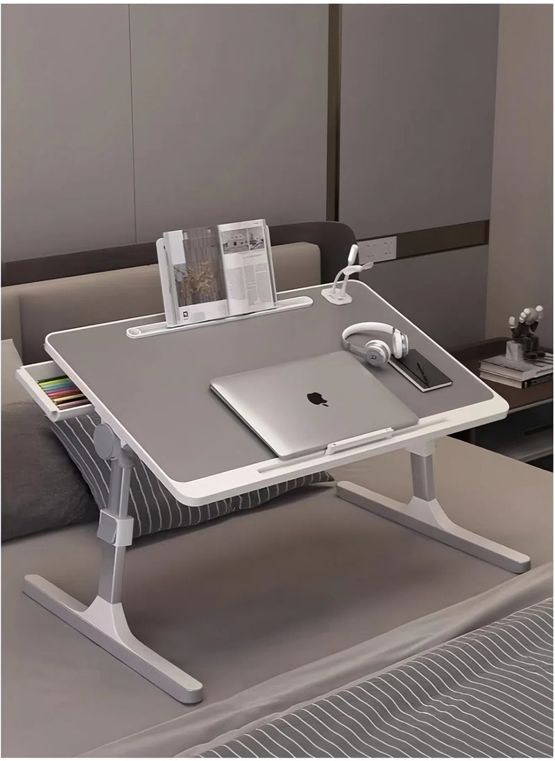 Folding Laptop Table Foldable Adjustable Height, Adjustable Angle Laptop Table Home Desk and Study Table 60 x 40 cm Grey White