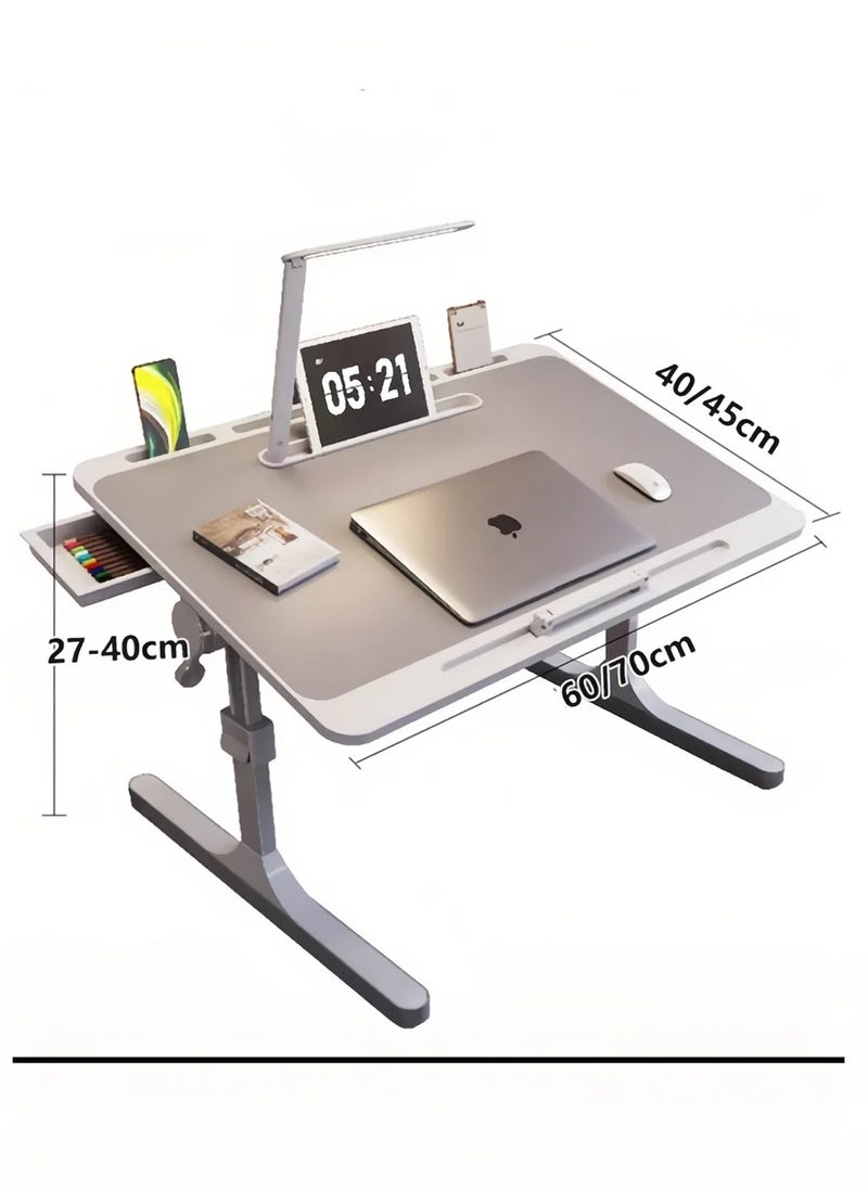 Folding Laptop Table Foldable Adjustable Height, Adjustable Angle Laptop Table Home Desk and Study Table 60 x 40 cm Grey White