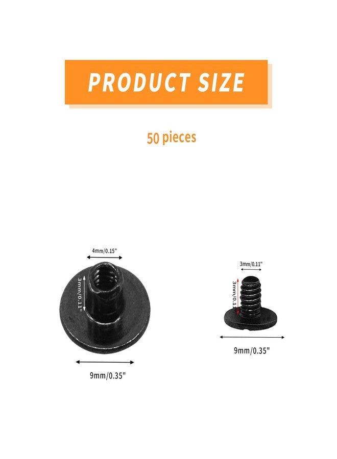 AnRui 50 Sets M4*3mm Chicago Screws, Fasteners Rivets Cross Binding Screw Connectors Steel for Leather Belt Scrapbook Photo Albums Crafting, Black - Image 2