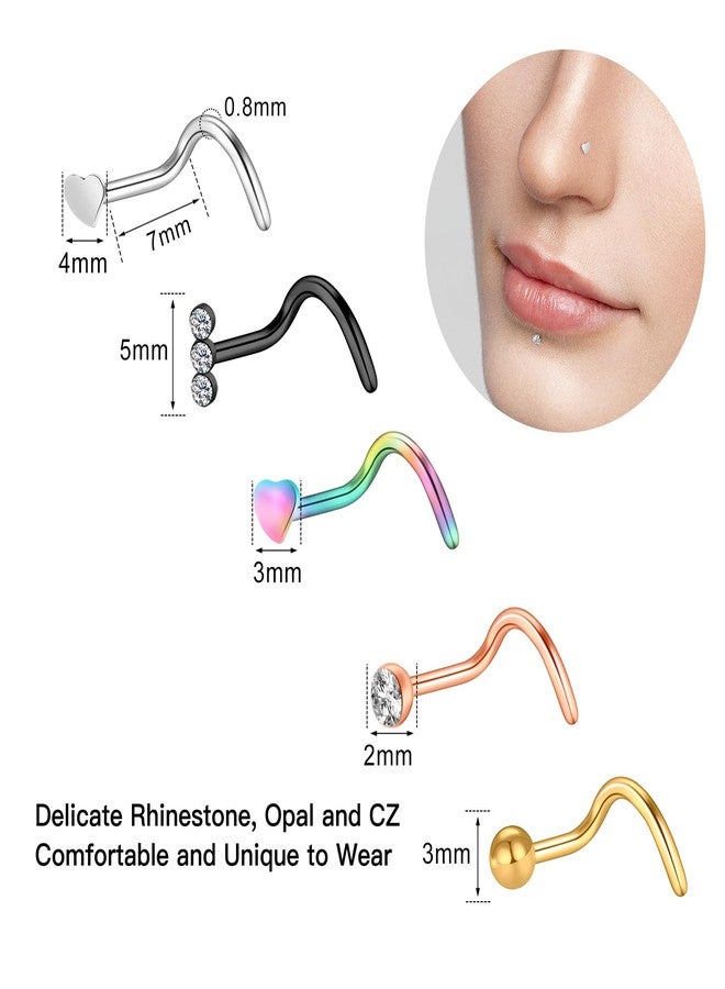 ONESING 55 Pcs 20G Nose Rings for Women Nose Rings Hoops Nose Piercing Jewelry L Shape Nose Studs Screw CZ Nose Bone Studs Stainless Steel Gold Body Piercing Jewelry - Image 2