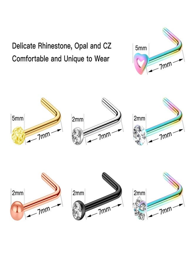 ONESING 55 Pcs 20G Nose Rings for Women Nose Rings Hoops Nose Piercing Jewelry L Shape Nose Studs Screw CZ Nose Bone Studs Stainless Steel Gold Body Piercing Jewelry - Image 4