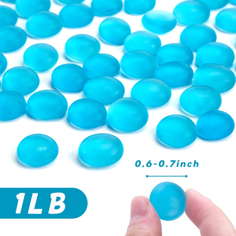 FuturePlusX FUTUREPLUS 1LB Frosted Flat Marbles, Blue Glass Pebbles Beads Vase Fillers Decorative Fish Tank Aquarium Rocks for Centerpieces Table Decor - Image 2