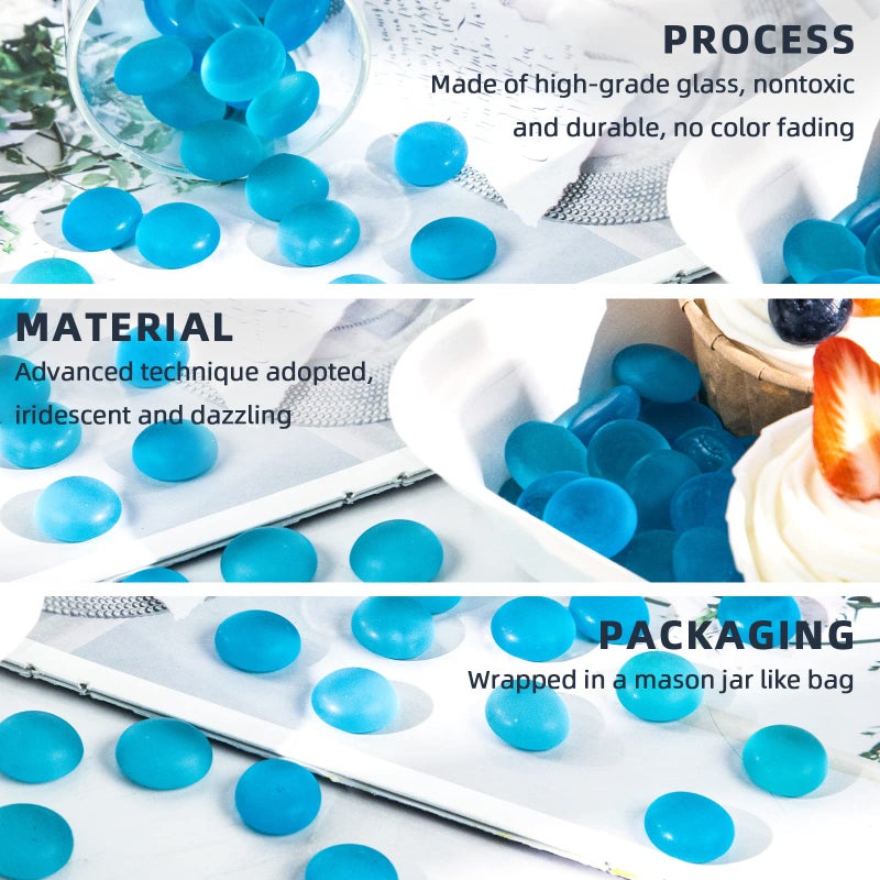 FuturePlusX FUTUREPLUS 1LB Frosted Flat Marbles, Blue Glass Pebbles Beads Vase Fillers Decorative Fish Tank Aquarium Rocks for Centerpieces Table Decor - Image 3