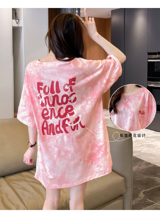 Jeanswest Tie-Dye Women'S T-Shirt, Fashionable Texture, Lazy Short-Sleeve, Loose And Slimming Mid-Length Top, In An Instagram Style - Image 1