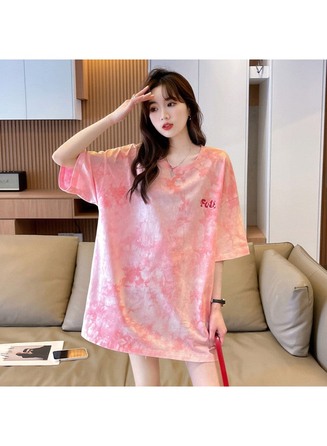 Jeanswest Tie-Dye Women'S T-Shirt, Fashionable Texture, Lazy Short-Sleeve, Loose And Slimming Mid-Length Top, In An Instagram Style - Image 3