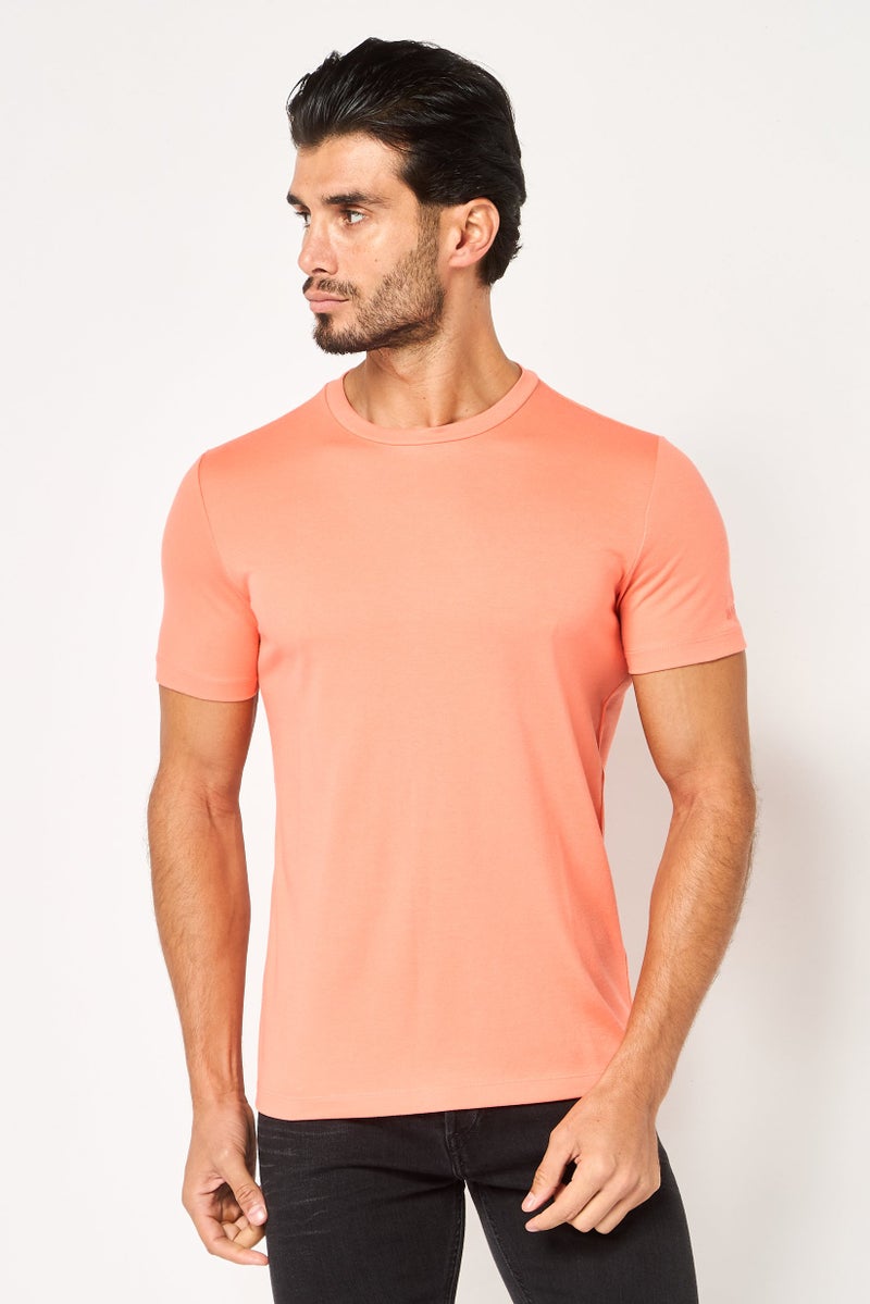 DKNY Men Crew Neck Short Sleeve Plain T-Shirt, Coral - Image 1