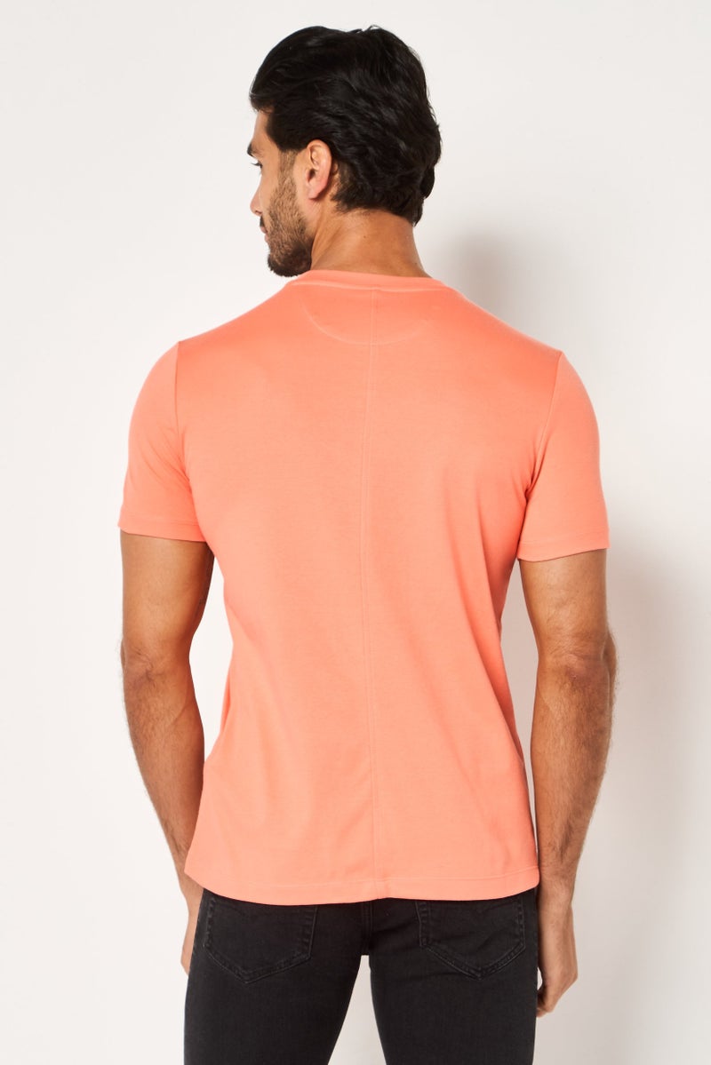 DKNY Men Crew Neck Short Sleeve Plain T-Shirt, Coral - Image 3
