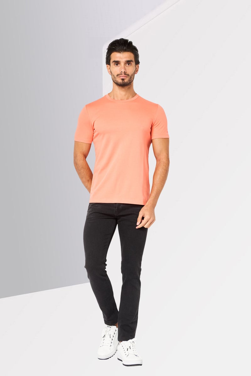 DKNY Men Crew Neck Short Sleeve Plain T-Shirt, Coral - Image 4
