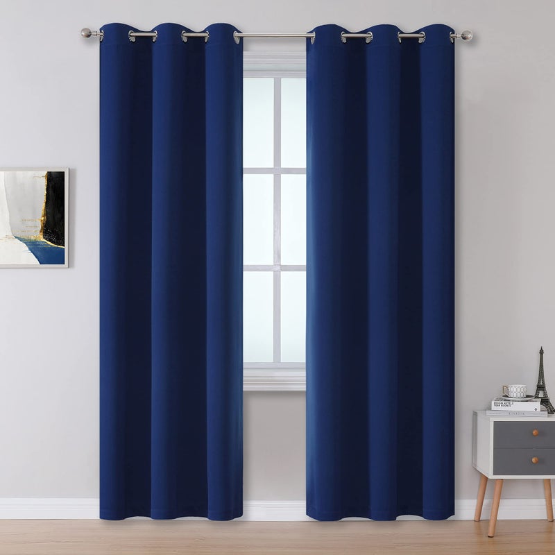 DUALIFE Navy Blue Blackout Curtains 96 Inch Length for Bedroom Thermal Insulated Blue Solid Window Drapes with Grommet Curtains Panels for Living Room Boys Kids Room 42x96 Inches Long