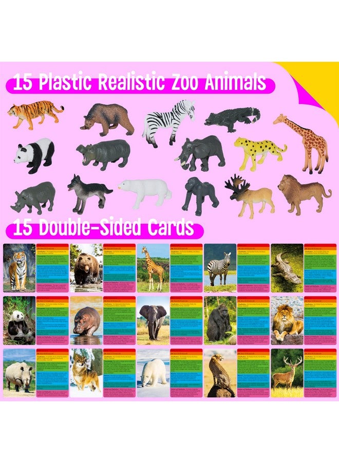 SpriteGru 15 PCS Safari Animal Figurines with 15 Introducing Flashcards, Realistic Zoo Animal Figures Montessori Toys Science Educational Matching Game for Homeschool Preschool Toddler Kids - Image 2