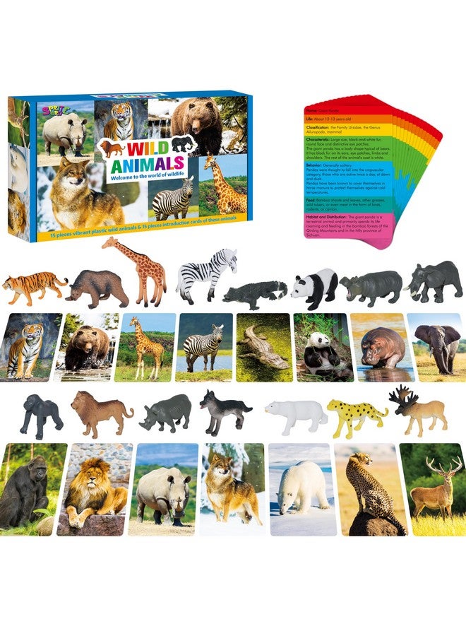 SpriteGru 15 PCS Safari Animal Figurines with 15 Introducing Flashcards, Realistic Zoo Animal Figures Montessori Toys Science Educational Matching Game for Homeschool Preschool Toddler Kids - Image 1