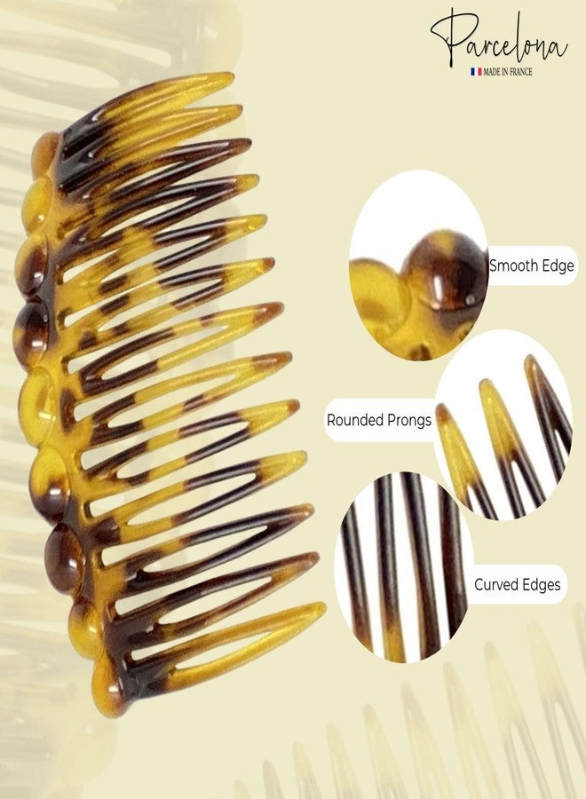 Parcelona French Circles Edge Light Shell Savana Small 2 ¾” Celluloid Set of 2 Side Hair Combs for Women and Girls - Image 3