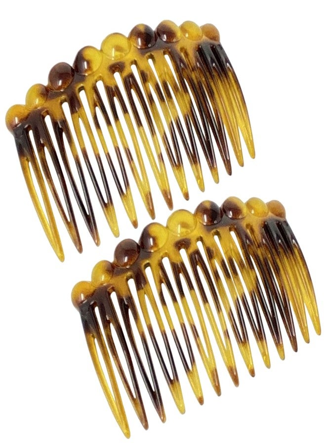 Parcelona French Circles Edge Light Shell Savana Small 2 ¾” Celluloid Set of 2 Side Hair Combs for Women and Girls - Image 1