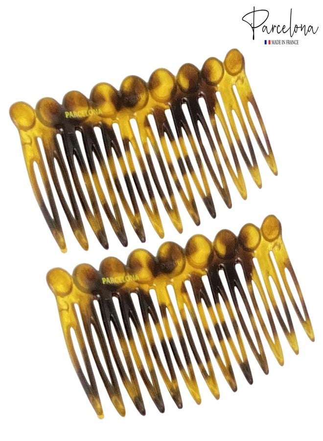 Parcelona French Circles Edge Light Shell Savana Small 2 ¾” Celluloid Set of 2 Side Hair Combs for Women and Girls - Image 5