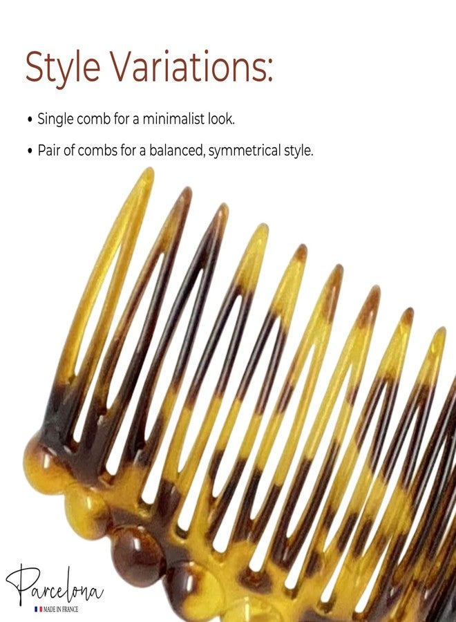 Parcelona French Circles Edge Light Shell Savana Small 2 ¾” Celluloid Set of 2 Side Hair Combs for Women and Girls - Image 4