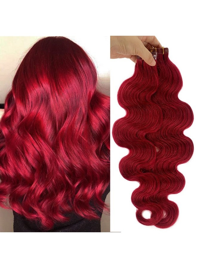 Smavida Dark Wine Body Wave Human Hair Extensions 22" Long Burgundy Tape In Extensions 60Grams 20Pcs Tape 100% Real Wavy Human Hair Extensions Color 99J - Image 1