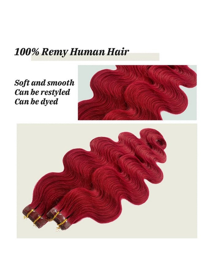 Smavida Dark Wine Body Wave Human Hair Extensions 22" Long Burgundy Tape In Extensions 60Grams 20Pcs Tape 100% Real Wavy Human Hair Extensions Color 99J - Image 5