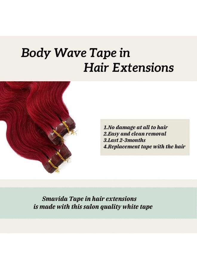 Smavida Dark Wine Body Wave Human Hair Extensions 22" Long Burgundy Tape In Extensions 60Grams 20Pcs Tape 100% Real Wavy Human Hair Extensions Color 99J - Image 3