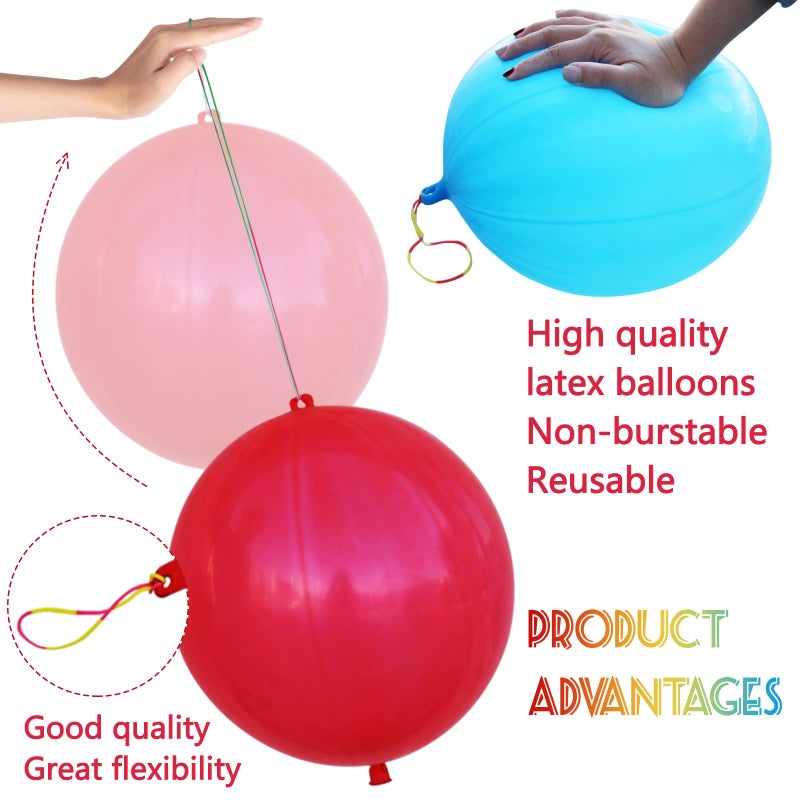 LEEZZIZZ 30Pcs Punch Balloons, Thickened Neon Punching Balloon Heavy Duty Party Favors for Kids with Rubber Band Handle, Bouncy Balls for Birthday Weddings Goodie Bag Stuffer Supply - Image 2