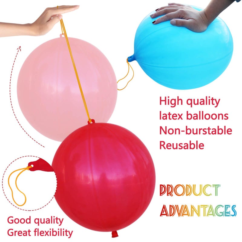LEEZZIZZ 30Pcs Punch Balloons, Thickened Neon Punching Balloon Heavy Duty Party Favors for Kids with Rubber Band Handle, Bouncy Balls for Birthday Weddings Goodie Bag Stuffer Supply - Image 2