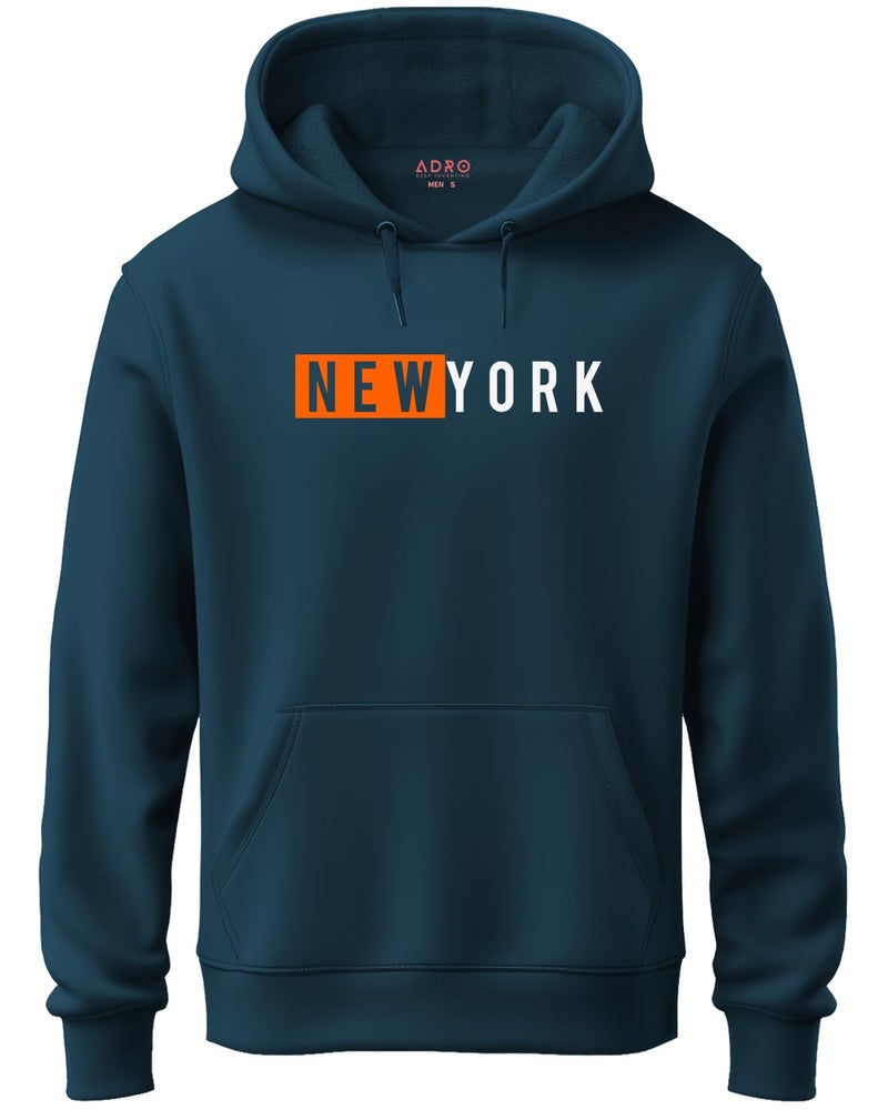 ADRO Men's Cotton Neck Hooded Sweatshirt (H21-M-NKY-SB_Teal_L) - Image 1
