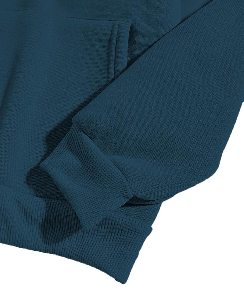 ADRO Men's Cotton Neck Hooded Sweatshirt (H21-M-NKY-SB_Teal_L) - Image 5