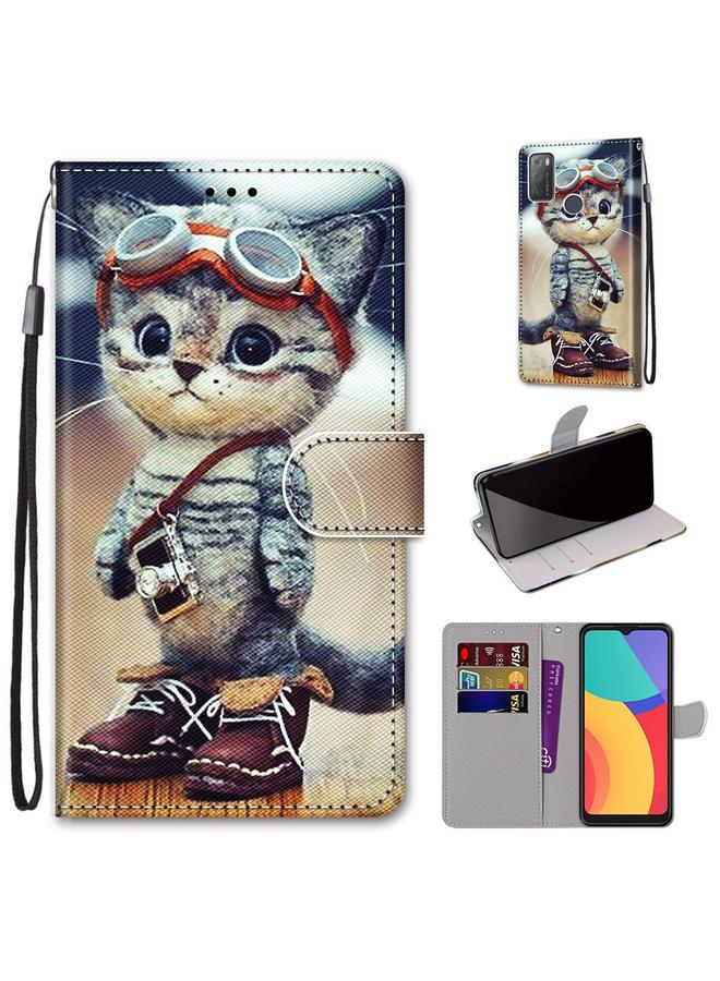 S-TOP Case For Alcatel 3L 2021 Coloured Drawing Cross Texture Horizontal Flip PU Leather Case with Holder & Card Slots & Wallet & Lanyard - Image 1