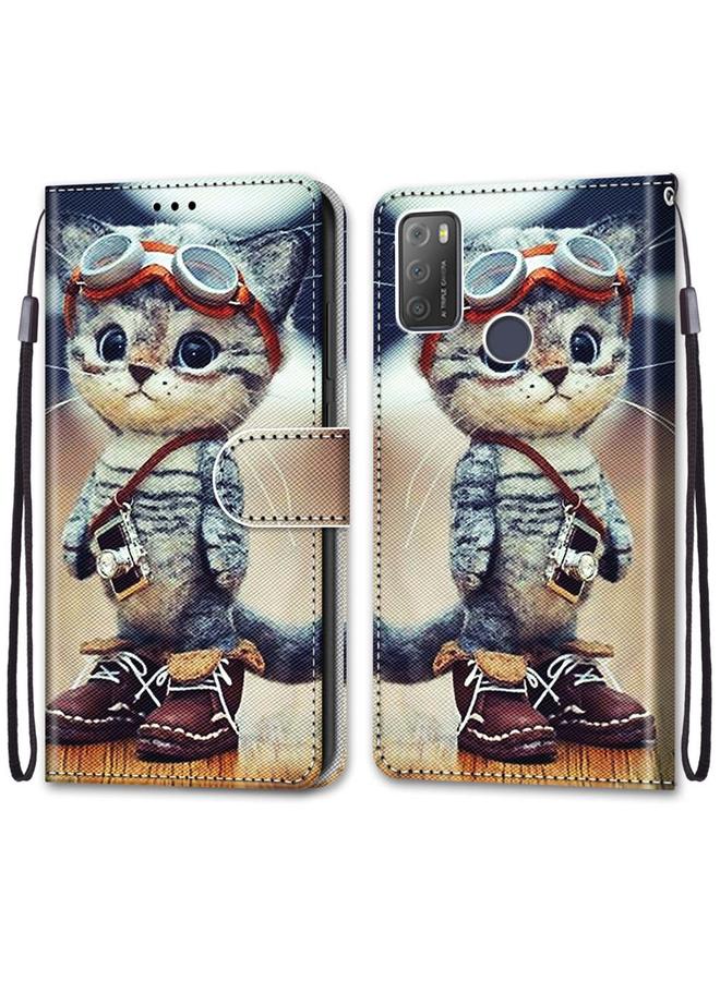 S-TOP Case For Alcatel 3L 2021 Coloured Drawing Cross Texture Horizontal Flip PU Leather Case with Holder & Card Slots & Wallet & Lanyard - Image 2