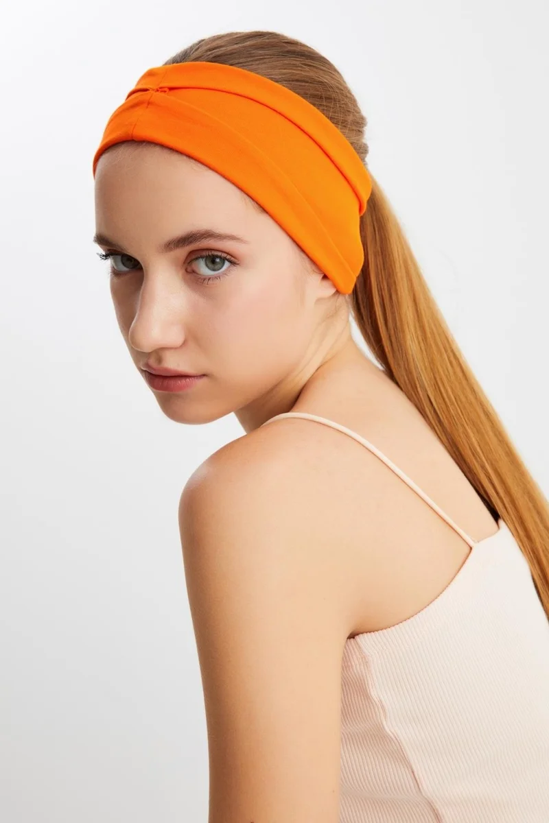 Butikgiz Orange Women's Double Sided Use Alternative, Combed Cotton, Non-Slip, Lightweight, Sports Hair Band Bandana