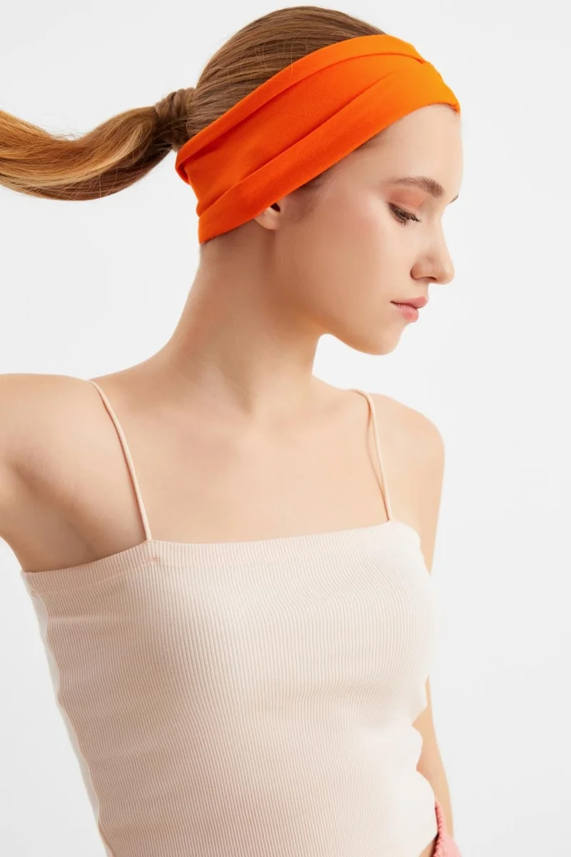 Butikgiz Orange Women's Double Sided Use Alternative, Combed Cotton, Non-Slip, Lightweight, Sports Hair Band Bandana