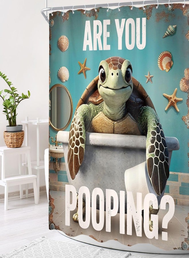 Cinbloo are You Pooping Turtle 60Wx72H Shower Curtain Funny Green Ocean Beach Seashell Starfish Humorous Words Child Retro Cute Cartoon Bathroom Curtain Set Modern Bath Bathroom Accessories Decor - Image 3