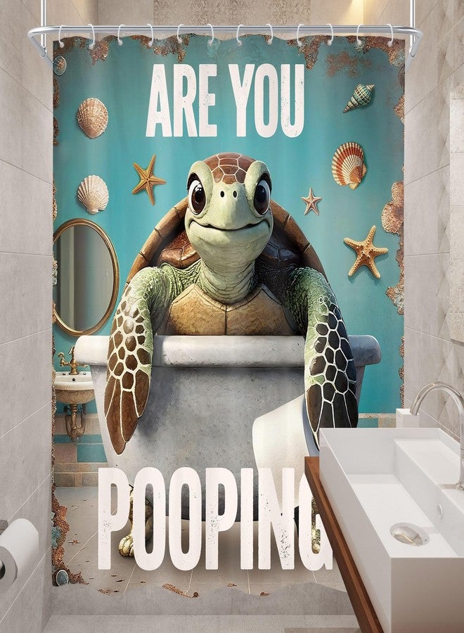 Cinbloo are You Pooping Turtle 60Wx72H Shower Curtain Funny Green Ocean Beach Seashell Starfish Humorous Words Child Retro Cute Cartoon Bathroom Curtain Set Modern Bath Bathroom Accessories Decor - Image 4