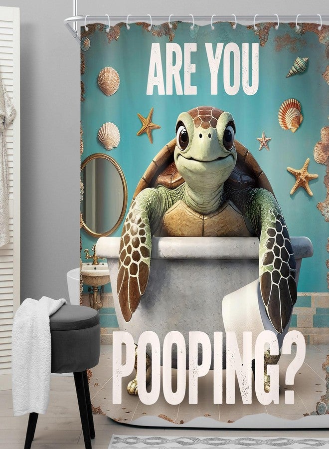 Cinbloo are You Pooping Turtle 60Wx72H Shower Curtain Funny Green Ocean Beach Seashell Starfish Humorous Words Child Retro Cute Cartoon Bathroom Curtain Set Modern Bath Bathroom Accessories Decor - Image 2
