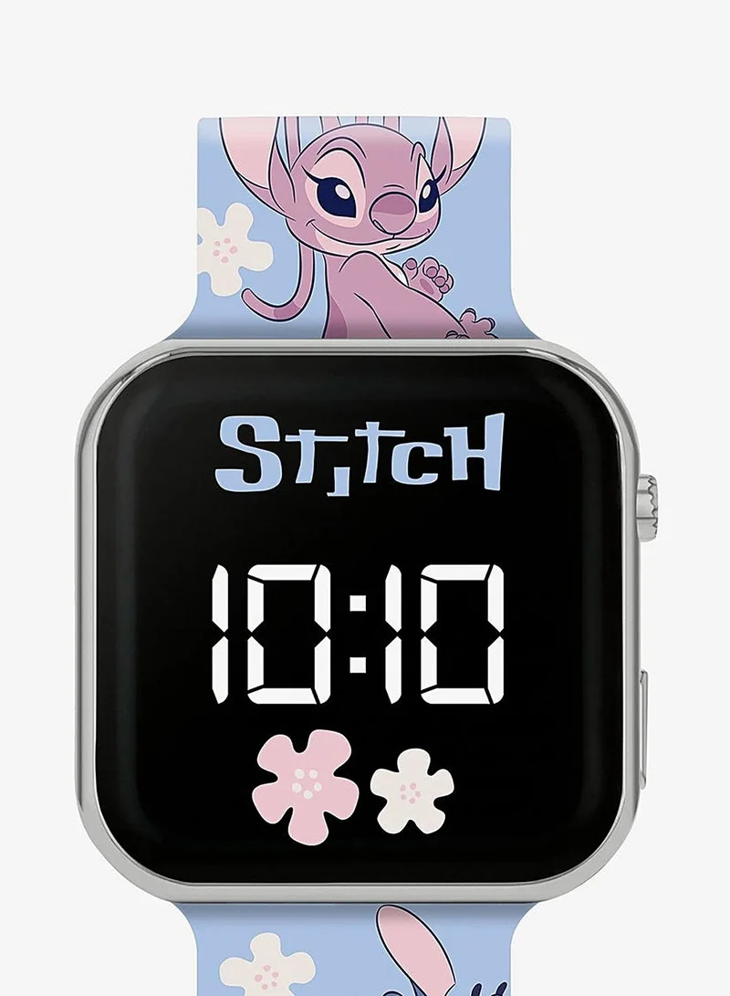 Disney Stitch & Angel Kids LED Watch, Pastel Blue Silicone Strap