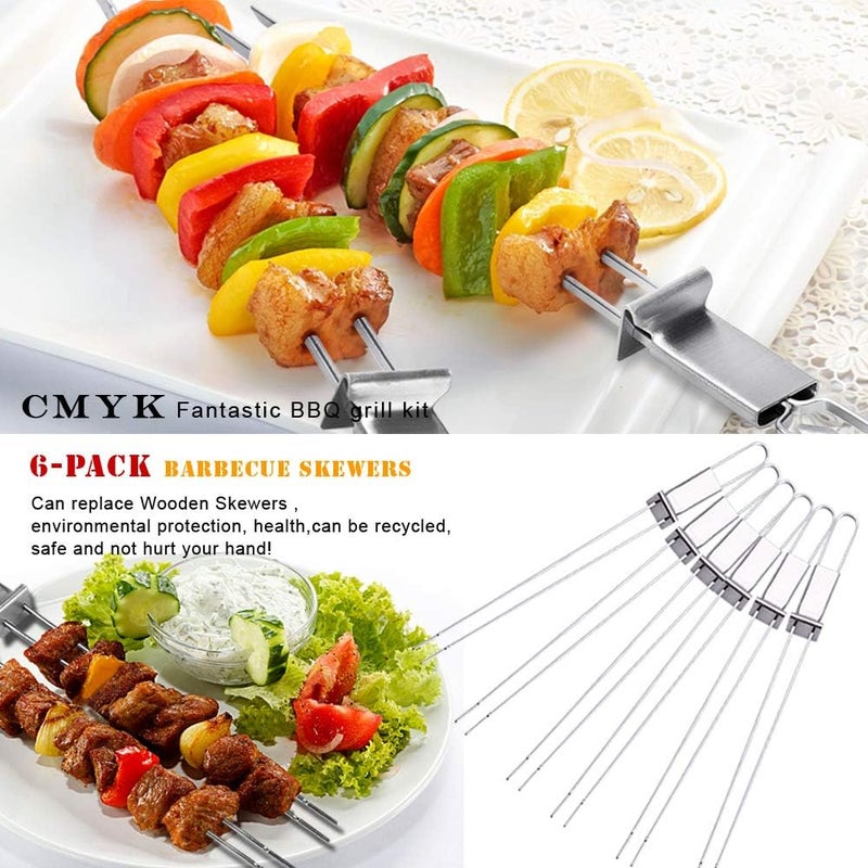 Lightique CMYK Barbecue Skewers, 6-Pack 13" Stainless Steel Grilling Skewers with Slider, Reusable Metal BBQ Shish Kabob Skewers Sticks - Image 3