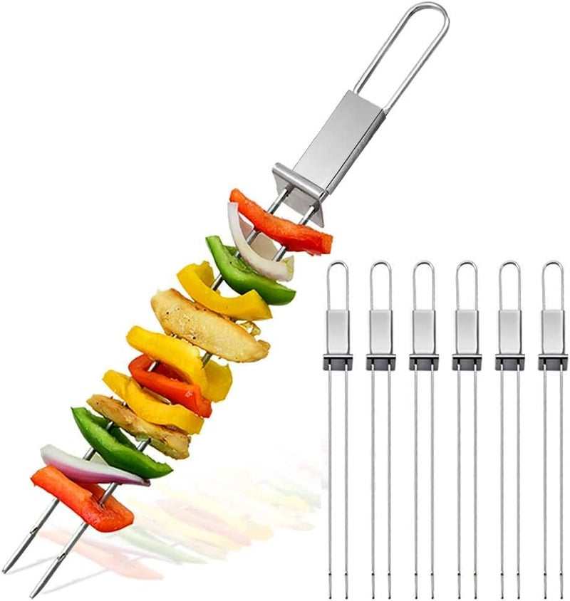 Lightique CMYK Barbecue Skewers, 6-Pack 13" Stainless Steel Grilling Skewers with Slider, Reusable Metal BBQ Shish Kabob Skewers Sticks - Image 1