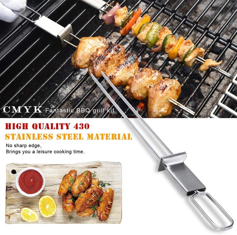Lightique CMYK Barbecue Skewers, 6-Pack 13" Stainless Steel Grilling Skewers with Slider, Reusable Metal BBQ Shish Kabob Skewers Sticks - Image 4