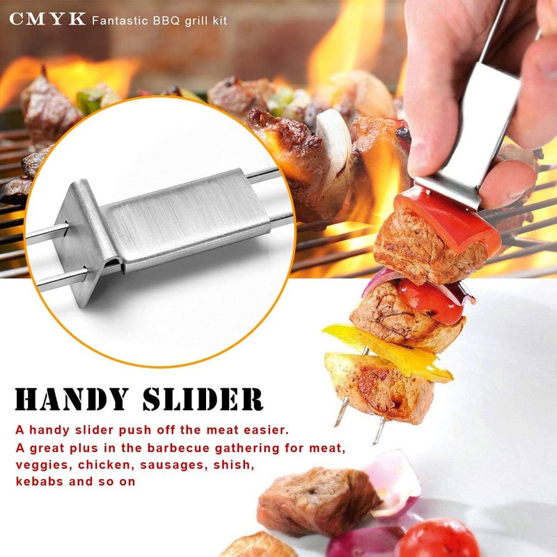 Lightique CMYK Barbecue Skewers, 6-Pack 13" Stainless Steel Grilling Skewers with Slider, Reusable Metal BBQ Shish Kabob Skewers Sticks - Image 5