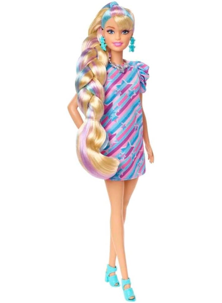 Barbie Totally Hair Star-Themed Doll, 8.5 inch Fantasy Hair, Dress, 15 Accessories, 3 & Up - Image 4