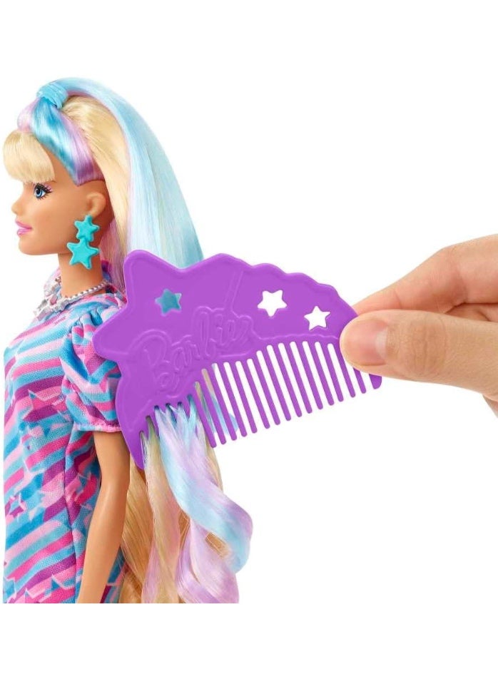 Barbie Totally Hair Star-Themed Doll, 8.5 inch Fantasy Hair, Dress, 15 Accessories, 3 & Up - Image 2