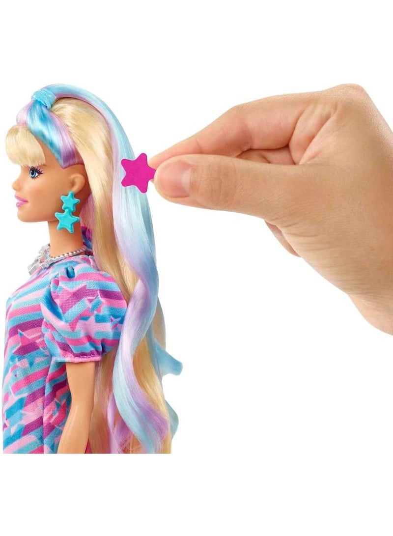 Barbie Totally Hair Star-Themed Doll, 8.5 inch Fantasy Hair, Dress, 15 Accessories, 3 & Up - Image 3
