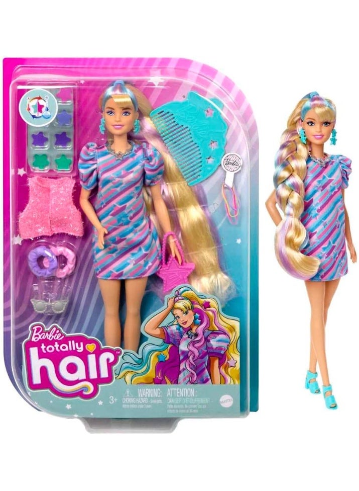 Barbie Totally Hair Star-Themed Doll, 8.5 inch Fantasy Hair, Dress, 15 Accessories, 3 & Up - Image 1
