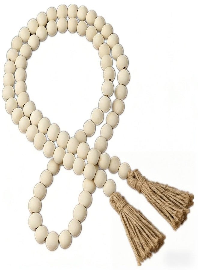 Ankelesz Easter Spring Wood Beaded Garland with Tassels Farmhouse Wooden Beads for Tiered Tray Decorations Holiday Beads Décor (White) - Image 1